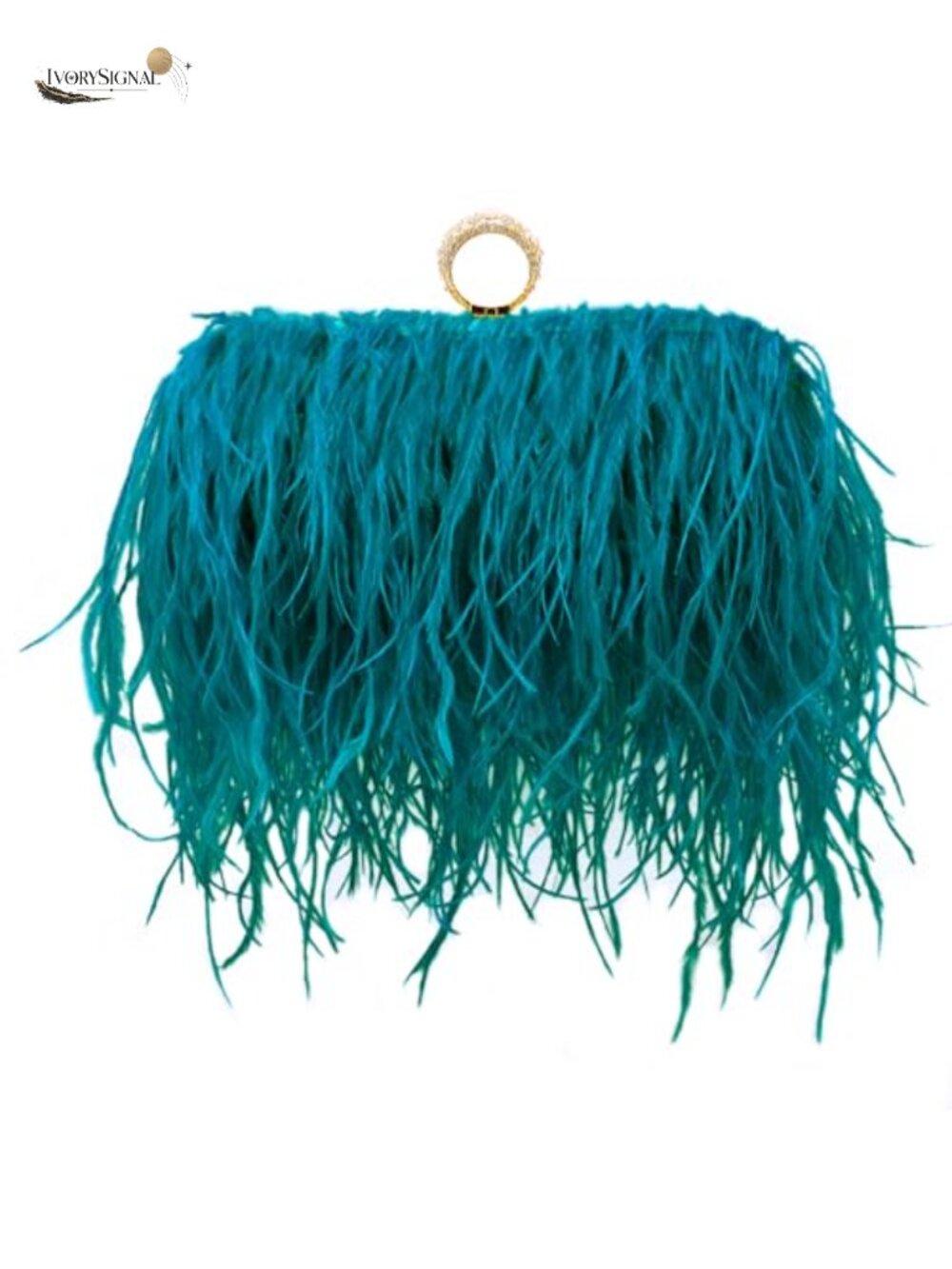 Ostrich Feather Clutch Crossbody Evening Bag Handmade Chain Strap
